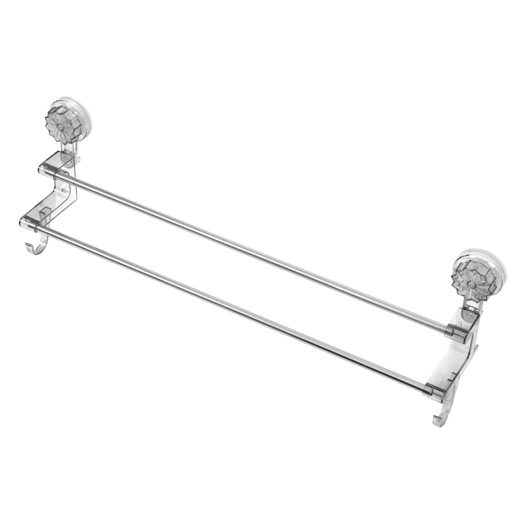 COOLHIYA Simple Elegant Suction Cup Towel Rack No Drill Double Pole Bathroom Wall Mount Towel Holder Dryer Shoe Rack