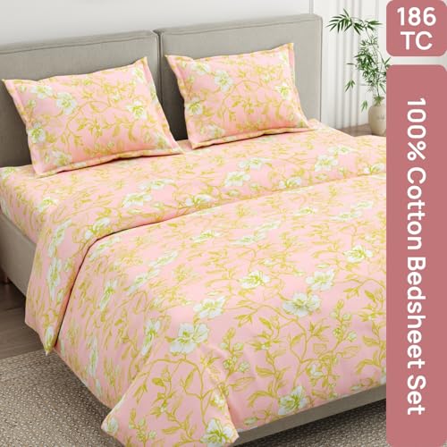 Image of haus & kinder Double Bedsheet for Queen Size Bed | 90 x 100 Inches 186 TC Cotton Bedsheet for Double Bed with 2 Pillow Covers - Soft Haze Lime