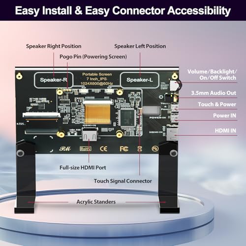 Image of 7 inch IPS LCD Display with Capacitive Touch Screen 1024x600 HDMI Monitor for Raspberry Pi 5 /4B /3B+ /3B /B+, Built-in Dual Speakers, Supports DAC /DAC PRO /AMP /AMP PRO and Raspberry Pi Hats