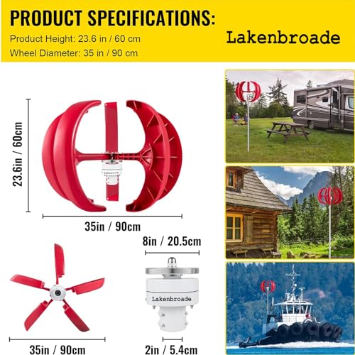 Generatore Eolico da 15000 W - Turbina eolica Verticale a 5 Pale con Controller per terrazza, Chalet, Barca da Pesca, Camper - Potenza di Uscita efficiente da 20000 W