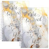 JOHSBYD 2Pcs Grey White Marble Spiral Notebook,Inspirational Quote Gift She Believed She Could So She Did Motivational Notebooks for Sister Friends Bestie (2Pcs She Believed Grey White)