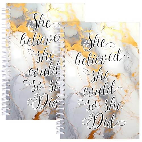 JOHSBYD 2Pcs Grey White Marble Spiral Notebook,Inspirational Quote Gift She Believed She Could So She Did Motivational Notebooks for Sister Friends Bestie (2Pcs She Believed Grey White)