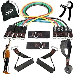 Aparato De Gimnasio Prensa InnoTi Bandas Elásticas de Musculación y Fitness - Gomas Elásticas Crossfit y Gimnasio en Casa - Set de Tubos de Resistencia de Latex - Asas y Cintas de Tobillos Acolchadas - Anclaje de Puerta, 100Lb