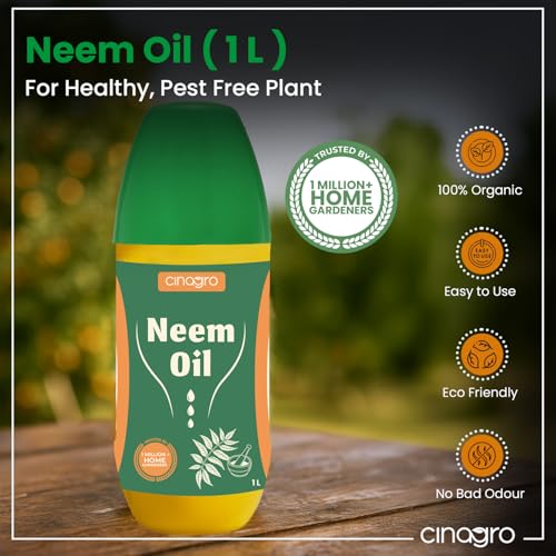 Image of Cinagro Cold Pressed Neem Oil Concentrate (1 Litre, Makes 240 Litre Spray) Organic, Water-Soluble, Plant Protector, Removes Mealybugs, Fungus & Insect Control for All Plants, Indoor & Outdoor Use
