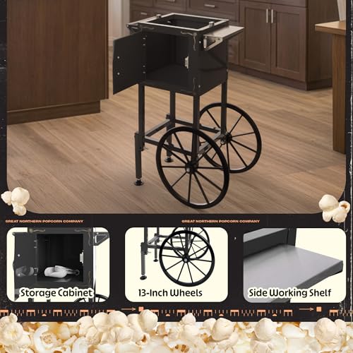 Image of Popcorn Machine with Cart and 6 oz Stainless Steel Kettle - Vintage Style Retro Popcorn Maker Machine on Wheels with Cabinet for Home Movie Room, Parties, and Events by Great Northern Popcorn (Black)