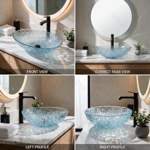 Image of B Backline Glass Basin For Bathroom | 100% Pure Glass Basin | Premium Tabletop Countertop Wash Basin For Bathroom | 7-Year Warranty (Blue Water)(20 x 14 x 6 Inch)