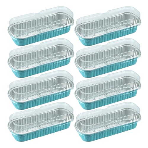 50 mini moldes para pan con tapas, cajas desechables de papel de aluminio grueso para tartas, 200 ml, antiadherente, resistente al calor, mini moldes rectangulares para pasteles, Durian, etc