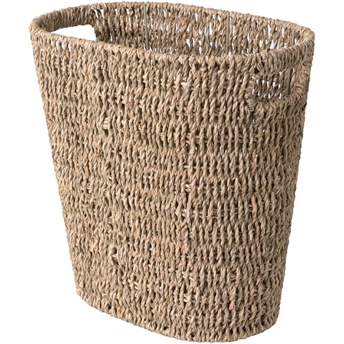 Image of StorageWorks Wicker Waste Basket, Handwoven Seagrass Trash Can with Built-in Handles, Wicker Garbage Can for Bedroom, Bathroom, 1 Pack