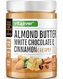 vit4ever Beurre d'amande Chocolat blanc Cannelle - 1 kg naturel - Texture onctueuse et saveur intense rehaussée d'une touche de sel - Riche en protéines - Sans huiles ni graisse de palme ajouté