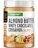 vit4ever Mandelbutter weiße Schokolade Zimt - 1kg natürliche Mandel Butter - Cremig & intensiver Geschmack mit Salz verfeinert - High Protein - Mandelmus ohne Zusätze Öl oder Palmfett