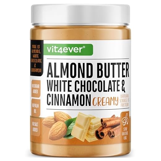 vit4ever Mandelbutter weiße Schokolade Zimt - 1kg natürliche Mandel Butter - Cremig & intensiver Geschmack mit Salz verfeinert - High Protein - Mandelmus ohne Zusätze Öl oder Palmfett