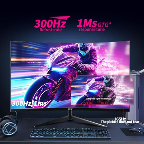 Image of ZZA 32 Inch 300Hz Curved Gaming Monitor,QHD 2560 * 1440 Gaming PC Monitor, Curved 1500R,4000:1 Contrast,1Ms MPRT,HDR,FreeSync,VA,HDMI DP1.4