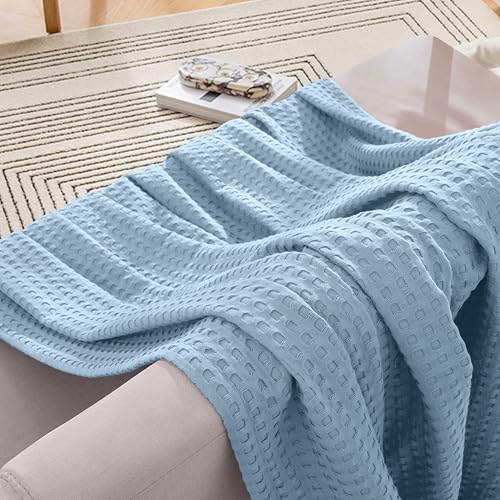 Image of Elegant Comfort Premium 100% Cotton Waffle Blanket - Lightweight Breathable Waffle Weave Bed Blanket - Soft and Warm All Season Blanket for Couch, Sofa and Bed, TwinXL Size 68x90 Inches, Light Blue