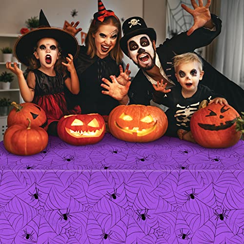 Trewave 3 Pack Halloween Spiderweb Tablecloth Rectangular Plastic Spider Web Table Cloth Large Size Table Covers For Home Decor Halloween Party Decorations 54" X 108" (Purple) #TOP6