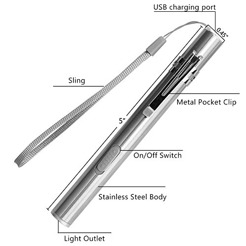 Luz de pluma de enfermera LEAGY pack de 2 linternas LED recargables USB en acero inoxidable 3
