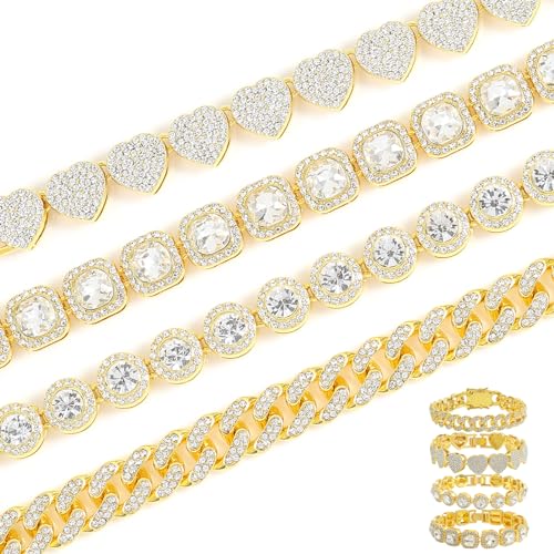 Pulseras de tenis para mujer con cadena cubana y diamantes de imitación cuadrados