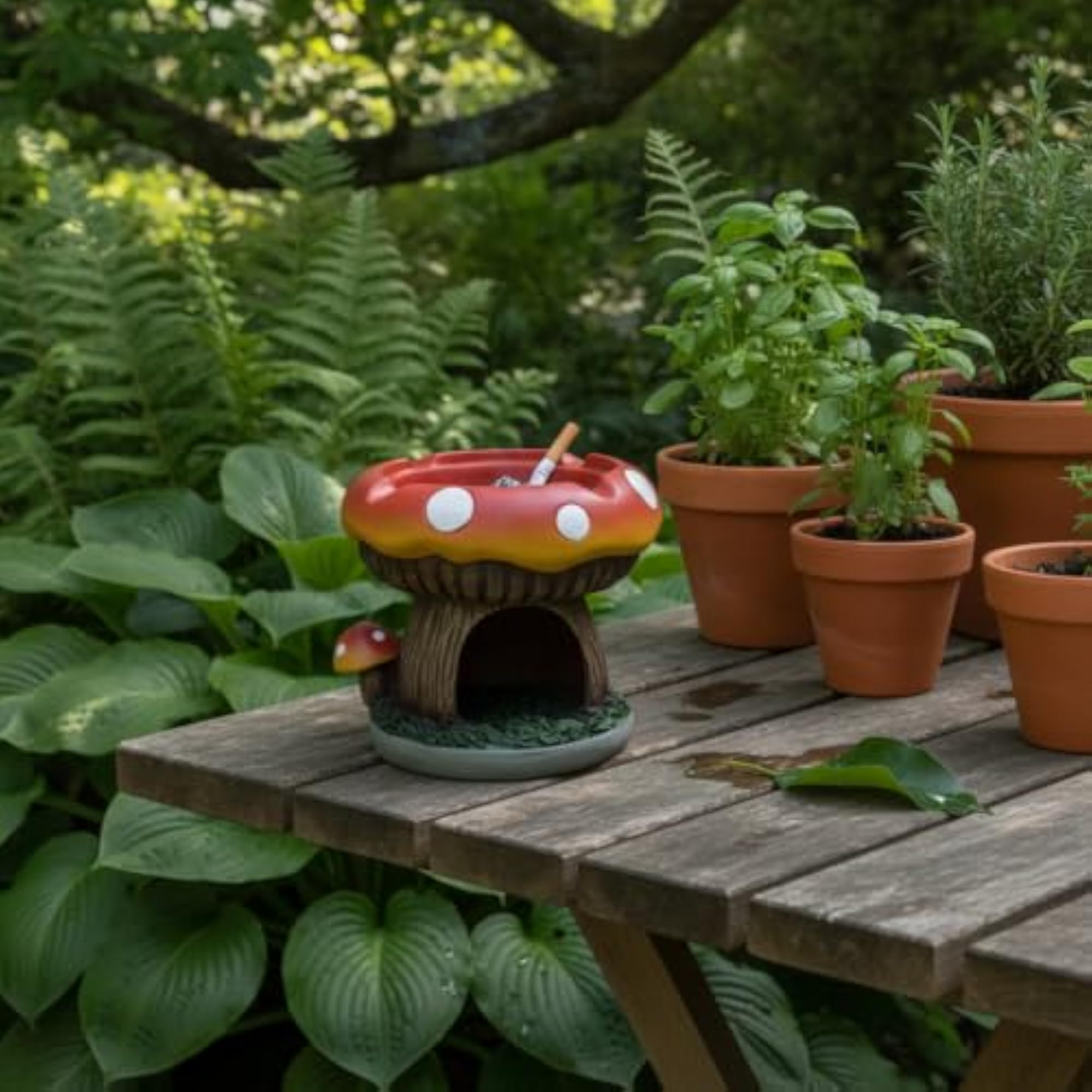 Mushroom Bird Feeder Ashtray, Outdoor Decor