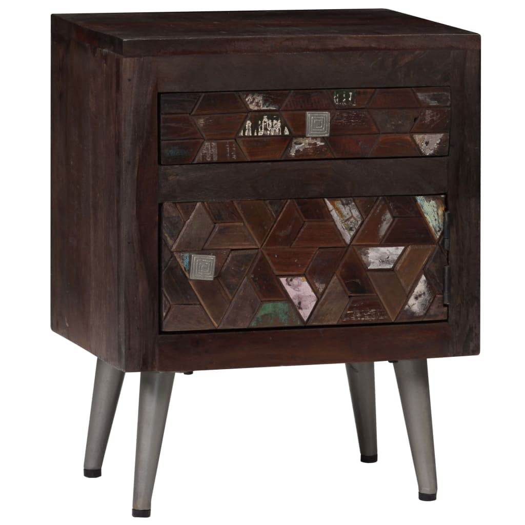 Table de chevet en bois vieilli massif avec tiroir et placard de rangement pour chambre