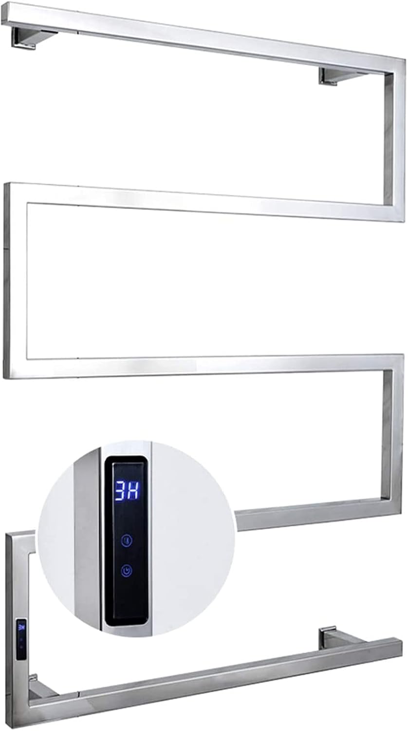 Bathroom Electric Heated Towel Rail Radiator, 304 Stainless Steel Towel Warmer Drying Rack, Wall Mounted Heated Towel Rack with Timer/Temperature Control Function,Bright,Hardwired (Bright Plug in)