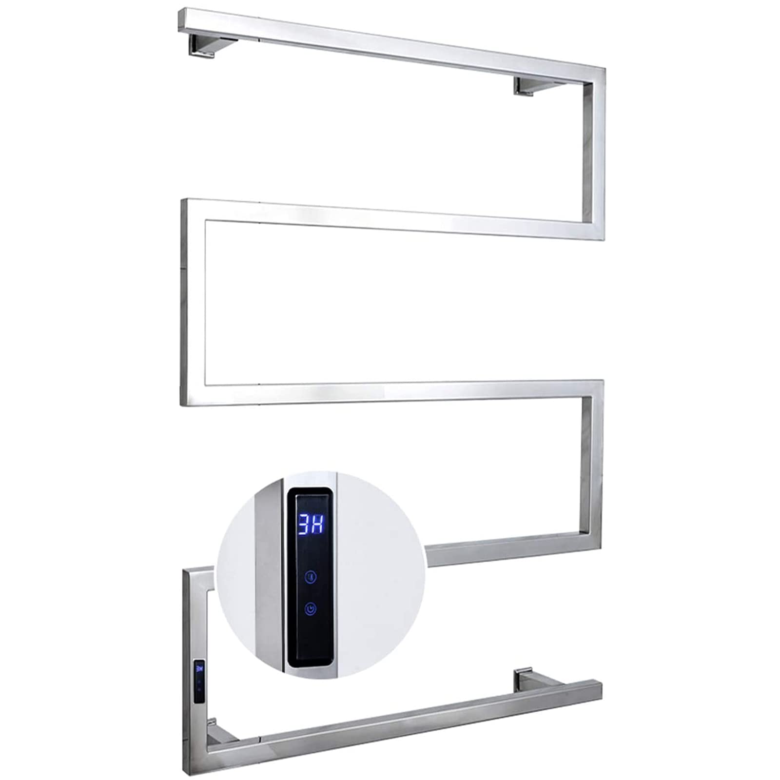 asdchZen Bathroom Electric Heated Towel Rail Radiator, 304 Stainless Steel Drying Rack, Wall Mounted Heated Towel Rack With Timer/Temperature Control Function-Black-Hardwired,Bright-Hardwired