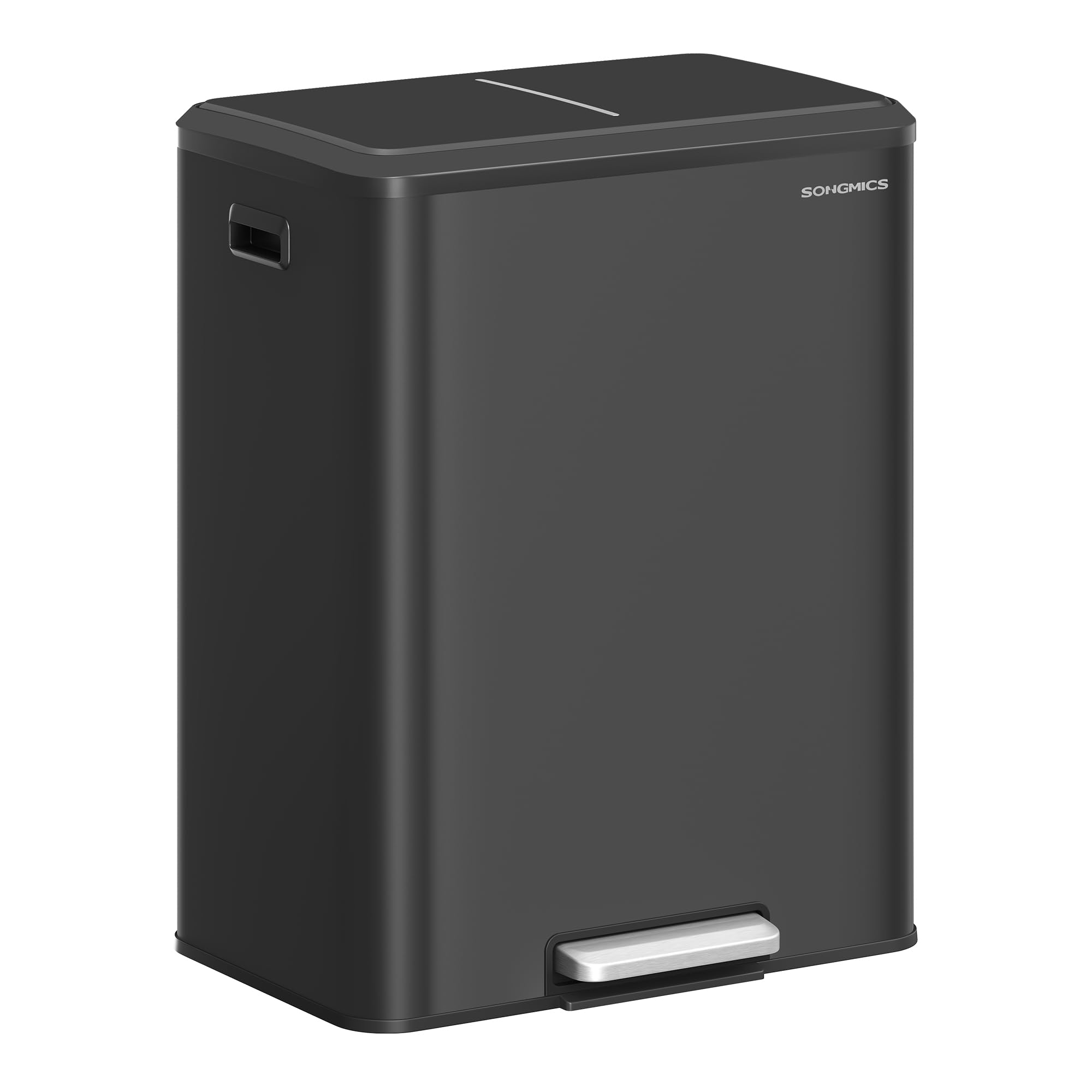 SONGMICS Kitchen Bin, 2 x 8 Gal. (2 x 30 L) Double Rubbish Bin for Recycling and Waste, Inner Buckets, Stainless Steel, Soft-Close Lid, Wide Sturdy Pedal, Ink Black LTB556B02