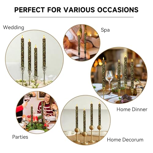 Image of Remote Leopard LED Taper Candles - 4pcs Animal Pattern Flameless Battery Operated Candlesticks for Home Wedding Dining Table Holiday & Party Decoration