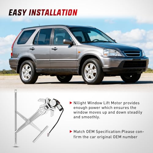 Image of Nilight 741-951 Front Right Window Regulator with Motor, Compatible with 1997 1998 1999 2000 2001 Honda CR-V, Power Window Lift Motor Assembly, Passenger Side, OE Replacement