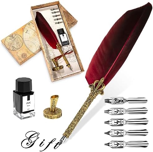 ZJCHAO Stylo plume Vintage Retro Quill Plume Dip Pen Métal Plumes