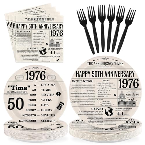 Greencian 96Pcs 50th Anniversary Back in 1976 Party Decorations Serve 24