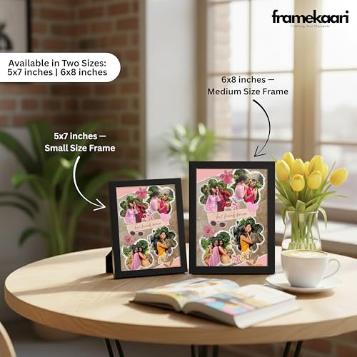 Image of Framekaari Best Friend Customised Photo Frame | Personalised Birthday Gift | Aesthetic Floral Scrapbook Design | 4 Custom Photos | Tabletop & Wall Mount | Room & Home Decor | 16x21 cm (Design-17)