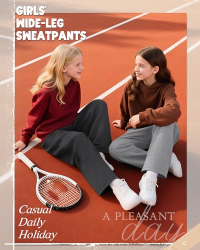 3 Pack Girls' Sweatpants Wide Leg Drawstring Casual Kids Joggers Open Bottom Loose Solid Teen Pants with Pockets2