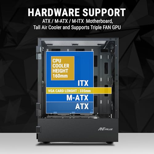 Image of Ant Value VM40 ATX Computer Case /Gaming Cabinet - Black | Support ITX | Pre-Installed 3 Front & 1 Rear Rainbow Fans