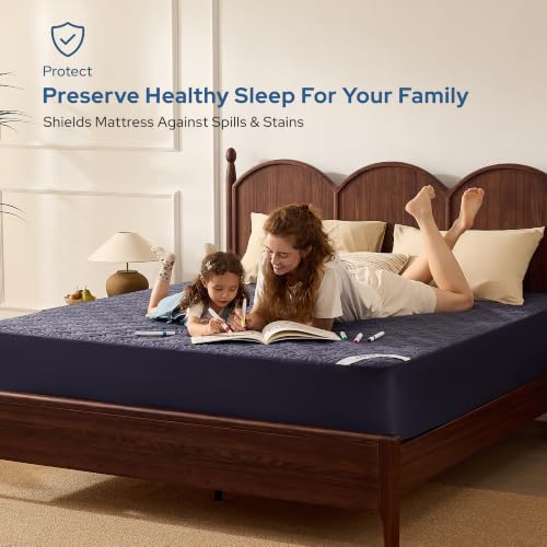Image of BEDLORE Waterproof Mattress Protector, King Size Mattress Pad with Deep Pocket 6 inch-18 inch Depth, Soft Dirt-Proof Double Bed Mattress Cover for Bedroom, College Dorm, Hotel (Navy Blue)