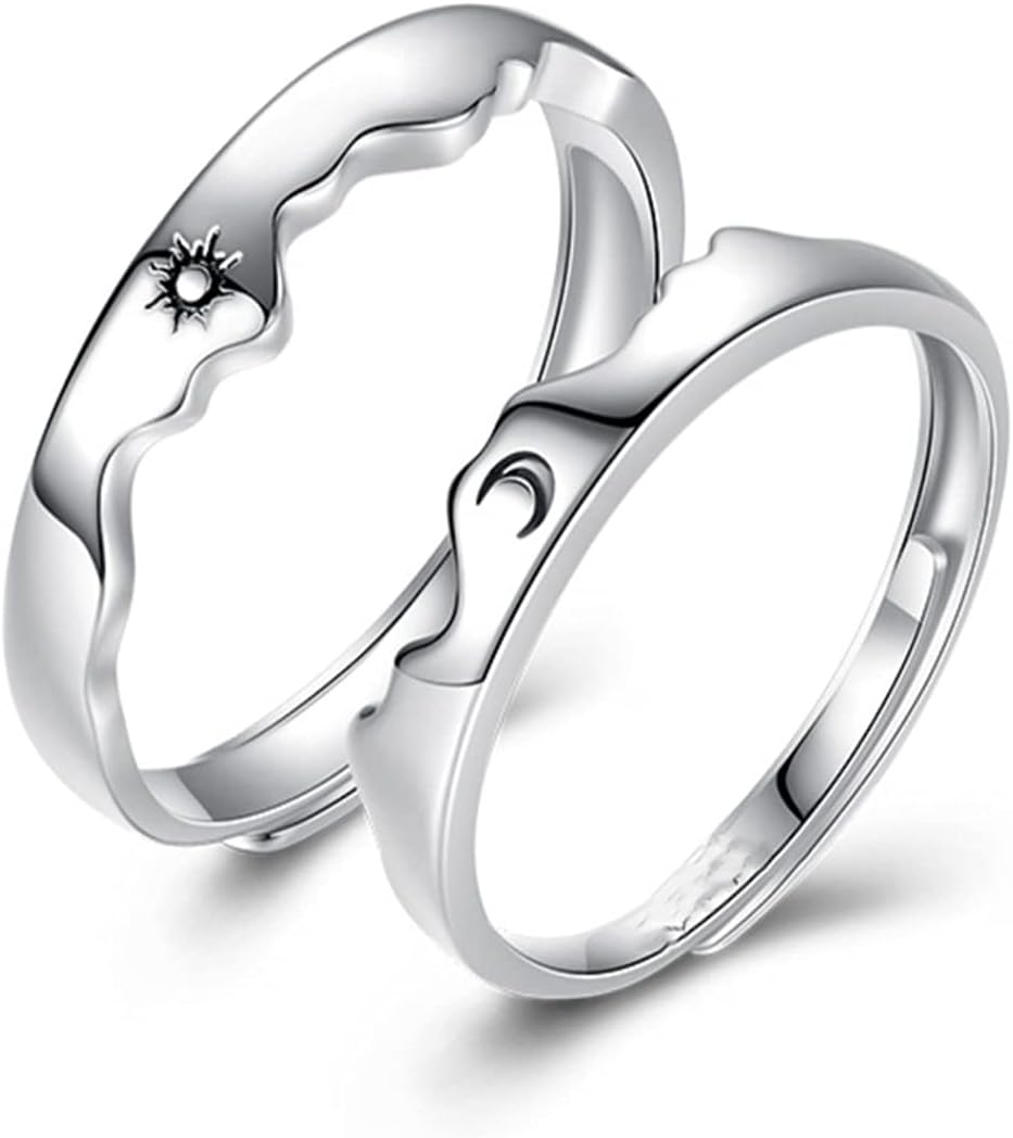 Couple Matching Rings for Woman Man Angel Devil Wings Dragon Arrow Open Rings Adjustable Sun Moon Promise Rings Set Friendship Rings Black White Couple Rings for Her and Him