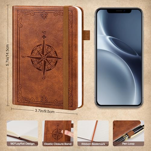 Image of A6 Pocket Notebook Lined Journal: 3 Pack Small Notebook College Ruled, Leather Mini Notebook, Small Notepad Office Supplies, Pocket Journals for Writing Travel, No Bleed Paper, 384 Pages, 3.7 inchx 5.7 inch