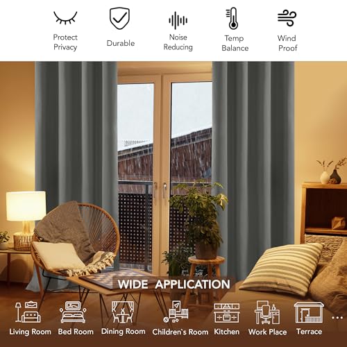 Image of Deconovo Solid Room Darkening Curtains Thermal Insulated Blackout Curtains Grommet Blind Curtains for Living Room 52W x 63L Inch Light Grey 1 Pair