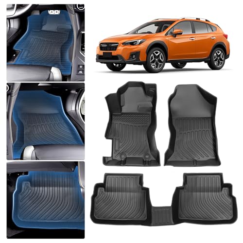 Sunsdrew TPE All Weather Floor Mats Custom Fit for 2018-2023 Subaru Crosstrek/2017-2023 Impreza Black 4 Pc Set