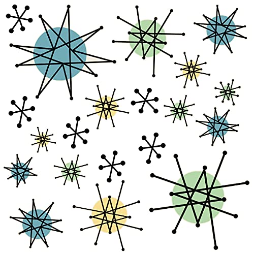 Retro Planet.com - Atomic Starburst Vinyl Stickers, Retro 1950s Peel and Stick Decals (Set of 20), 1.5 to 6 Inches