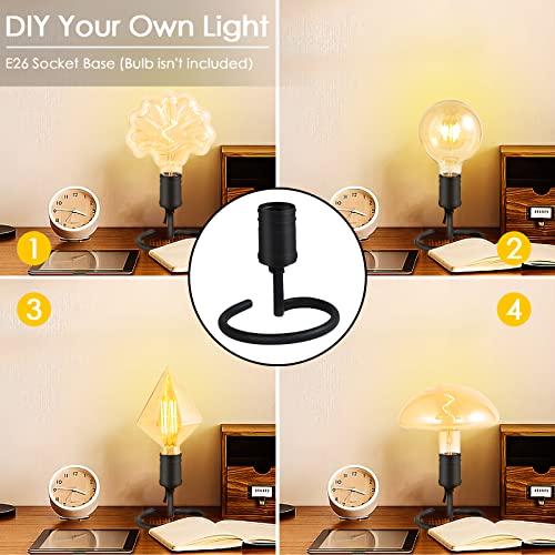 Small Table Lamps For Bedroom Set Of 2, E26 Edison Desk Industrial Lamp Base Holder With Plug, Modern Black Metal Lamp, Cute Night Table Lamp For Nightstand, Bedside, Office, Living Room(No Bulbs) #TOP2