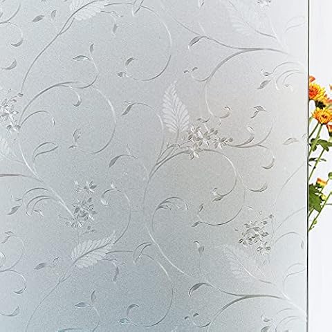 Mikomer Privacy Window Film Etched Flowers Static Cling Glass Door Film, Non Adhesive Heat Control Anti UV Window Cling for Office and Home Decoration,35 inches by 78.7 inches Cover