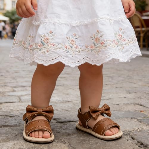 Image of Miamooi Infant Baby Girls Boys Sandals Summer Bowknot Crib Shoes Toddler Pu Leather Flower Soft Rubber Sole Dress Flats First Walker Shoes