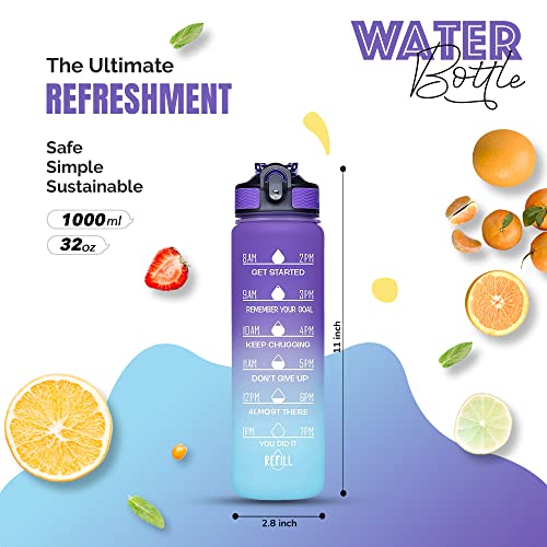 Active 100 1L Water Bottle with Straw, Motivational Time Marking, Purple Gradient, 1000 ml - Image 4