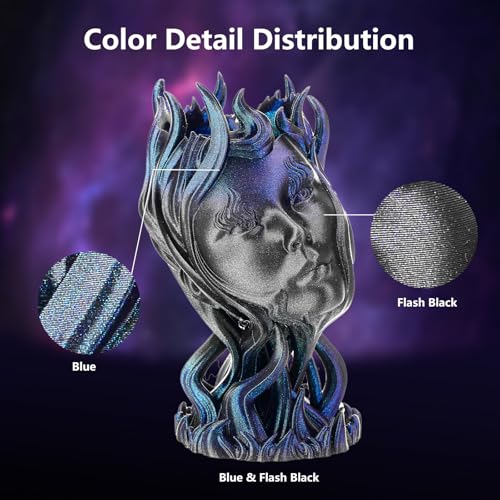 Image of ERYONE Burnt Titanium Rainbow PLA Filament 3D Printer 1.75mm + /-0.03mm, 1kg(2.2LBS) /Spool, Interstellar (Blue & Flash Black)