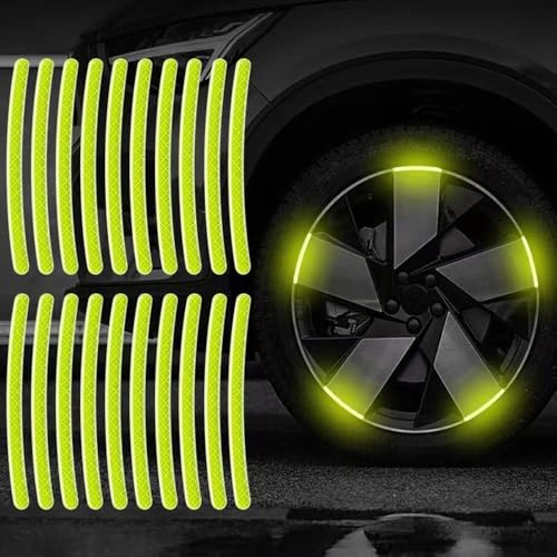 Image of REDWIND Silicon Anti-Collision Glow In The Dark Wheel Rim Self Adhesive Stickers Night Reflective Tape Warning Sticker Metal Universal For All Cars Bikes Motorcycles Bicycle 20 Strips (Neon) 11 cm