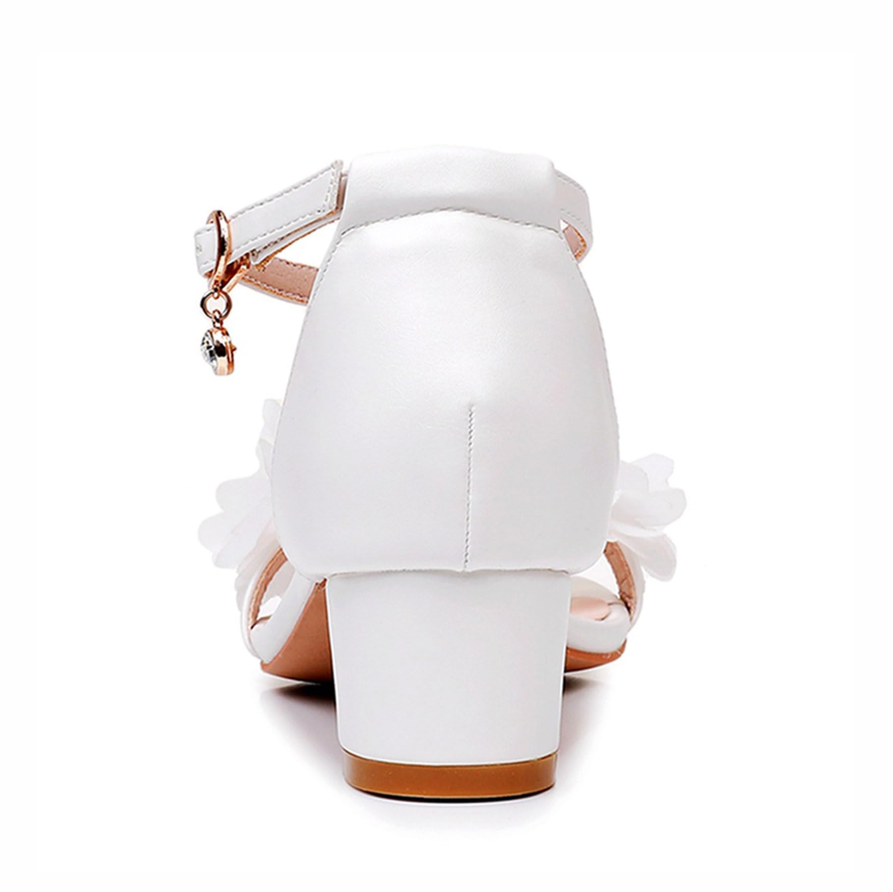 Zenithia Sandali da donna con punta aperta e tacco medio basso e largo,eleganti fiori con cinturino alla caviglia e tacco grosso per matrimoni,feste,bianco