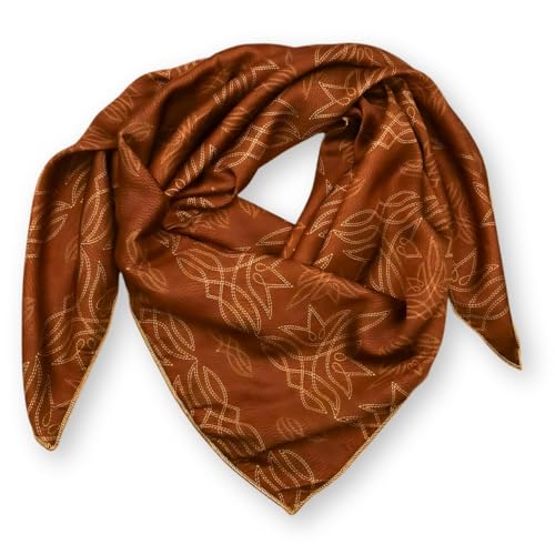 Helder Creek Co Wild Rag Silk Scarf 36 inch Western Cowboy Bandana Square Silky Floral Tooled Leather Scarves Wild Rags for Men & Women (Leather Brown & Tan)