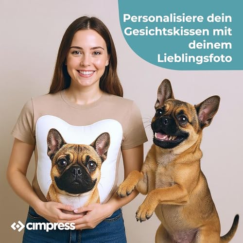 Cimpress Personalisiertes Fotokissen, Kissen in Hundegesichts-Form selbst gestalten, 38 × 40 cm, kleines Kissen mit eigenem Foto Bedruckt, lustige Geschenkidee zum Valentinstag oder Geburtstag