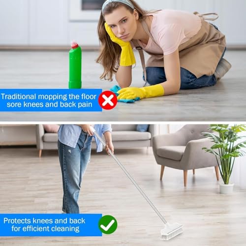 Image of Premium Heavy-Duty Floor Scrub Brush with Squeegee - Stainless Steel Handle & Nylon Bristles for Tile, Bathroom, and Hard Surface Cleaning