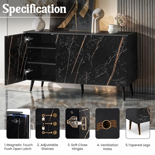 Image of ABOUT SPACE Shoe Cabinet - 3 Tier Shoe Rack with Door | Press Open 3 Door Engineered Wood Shoes Stand for Home | Adjustable Shelf Raised Legs, 15 Pair Chappal Stand |Black & Black Marble