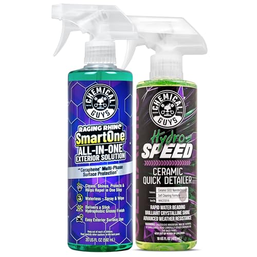 Image of Chemical Guys Raging Rhino Waterless Car Wash & Ceraphene Spray Protectant 20 Fl Oz + HydroSpeed SiO2 Ceramic Quick Detailer Boosts Gloss & Hydrophobic Protection 16 Fl Oz